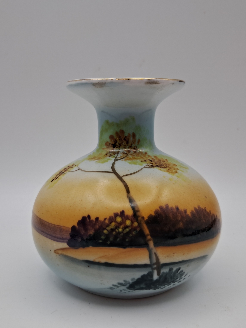 Vintage Meito China Hand Painted Miniature Vase Landscape Scene Japan 1920-30s